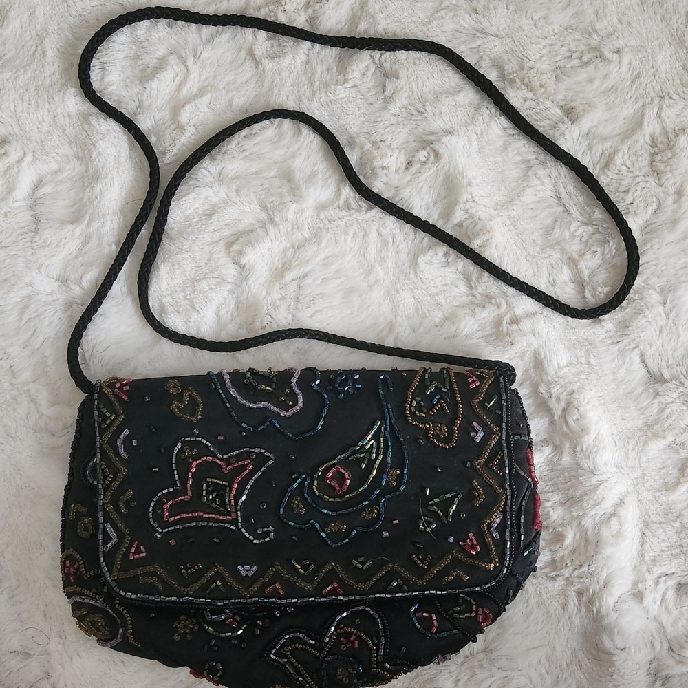 Vintage Beaded Black Clutch Bag